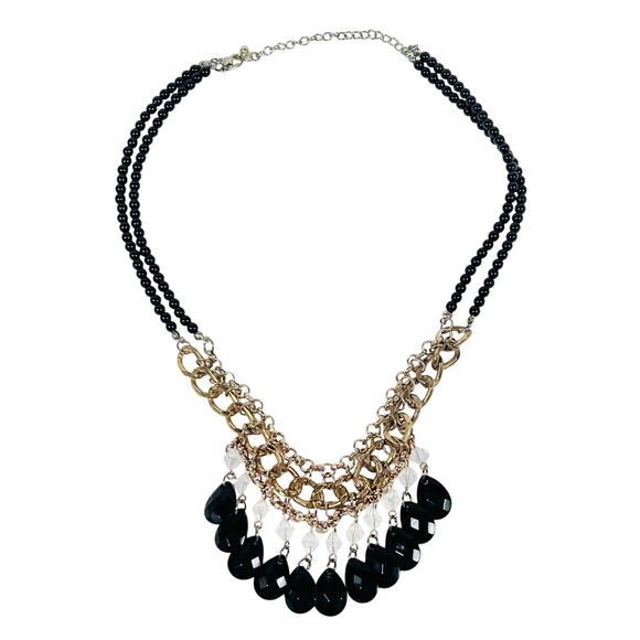 Vintage Floral Bub Statement Choker Necklace Black Crystals Silver Jewelry 8" - Picture 1 of 5